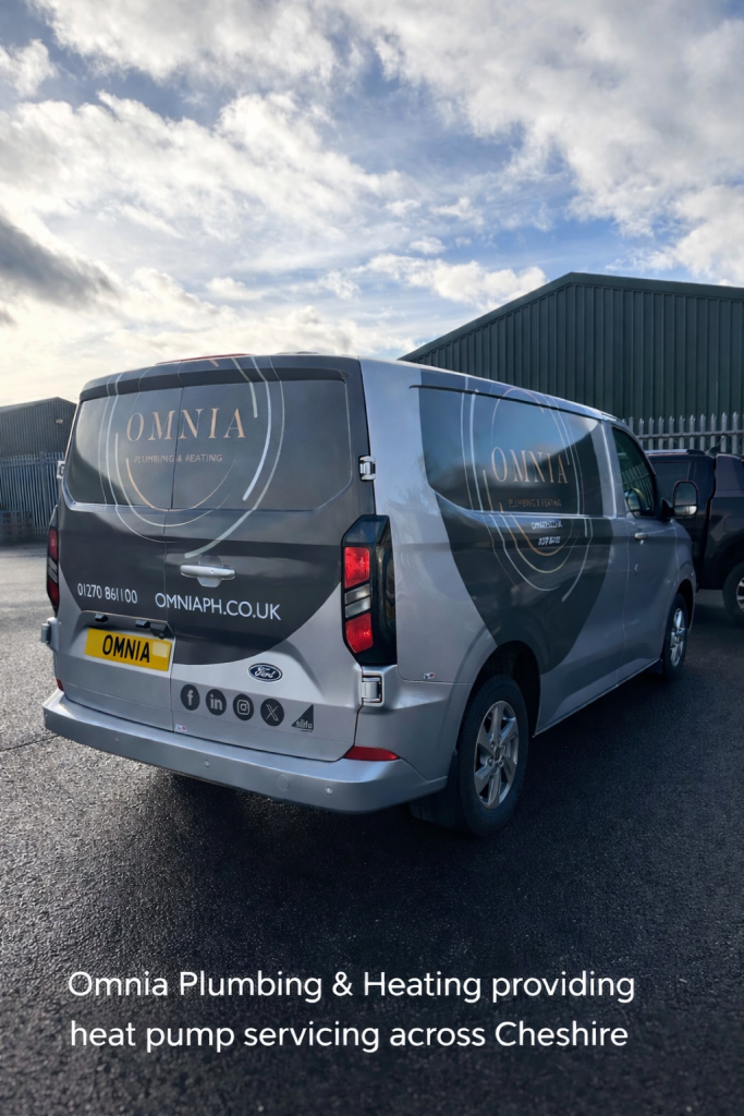 Omnia Plumbing and Heating van in Cheshire providing heat pump servicing